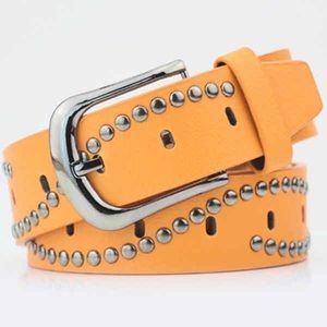 Pin Buckle Wide Studded Waist Belt - ORANGE